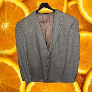 Chaps 100% Silk Tan and Black‎ Plaid Blazer Size 46R